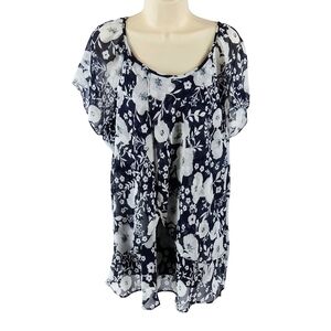 Tamara H Navy And White Floral Print Women's Tunic Top